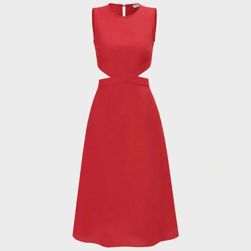 Rihoas Red Round Neck Cut-Out Midi Dress - Picture 6 of 7